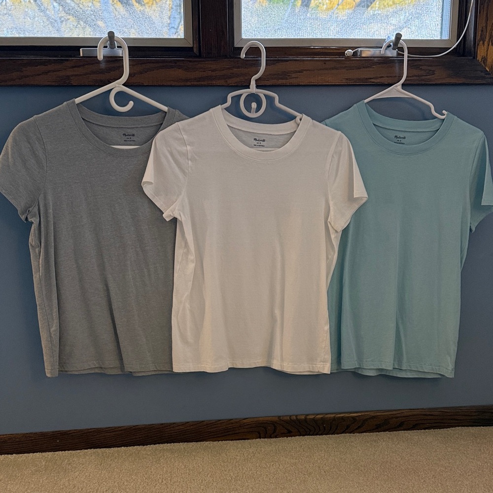 Madewell Short Sleeve Tee Trio - Gray, White, Light Blue
